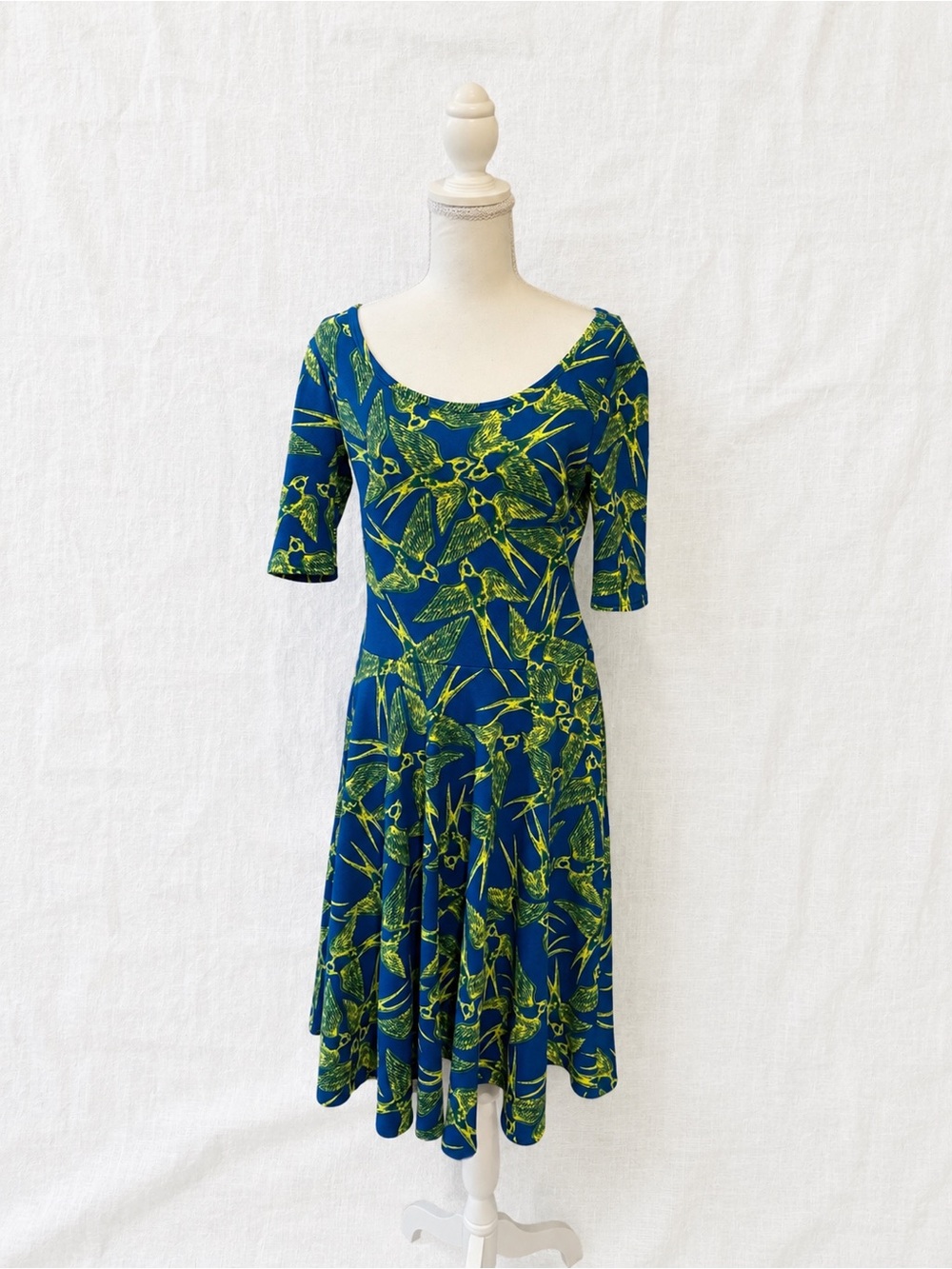 LuLaRoe Blue Dress with Green Floral Print